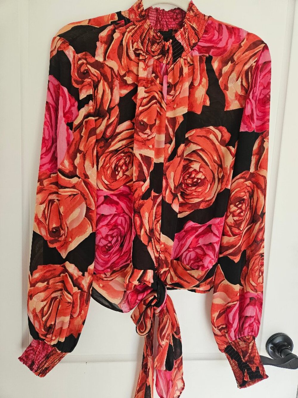 Maison Cinqcent Vibrant Floral Print Blouse Long Sleeves Women's Size M